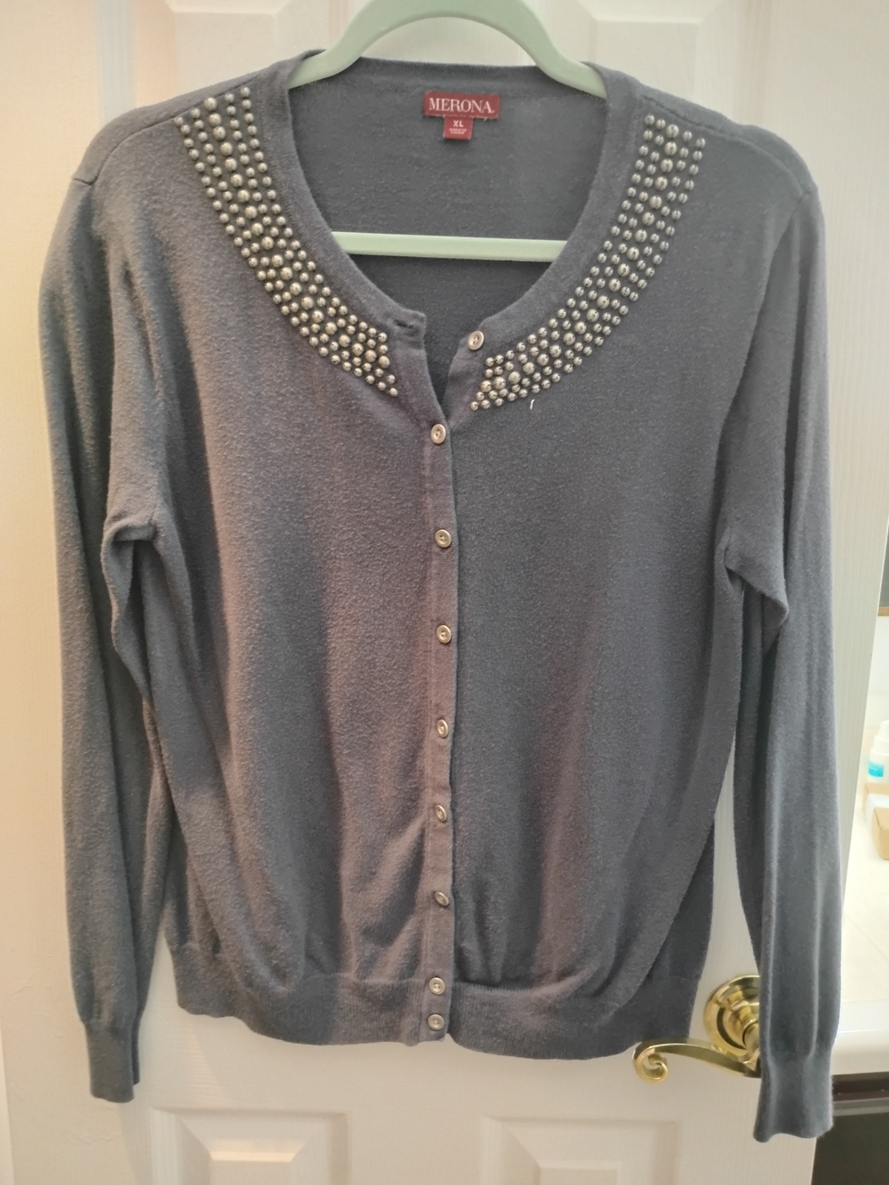 Merona Gray Studded Round-Neck Cardigan XL